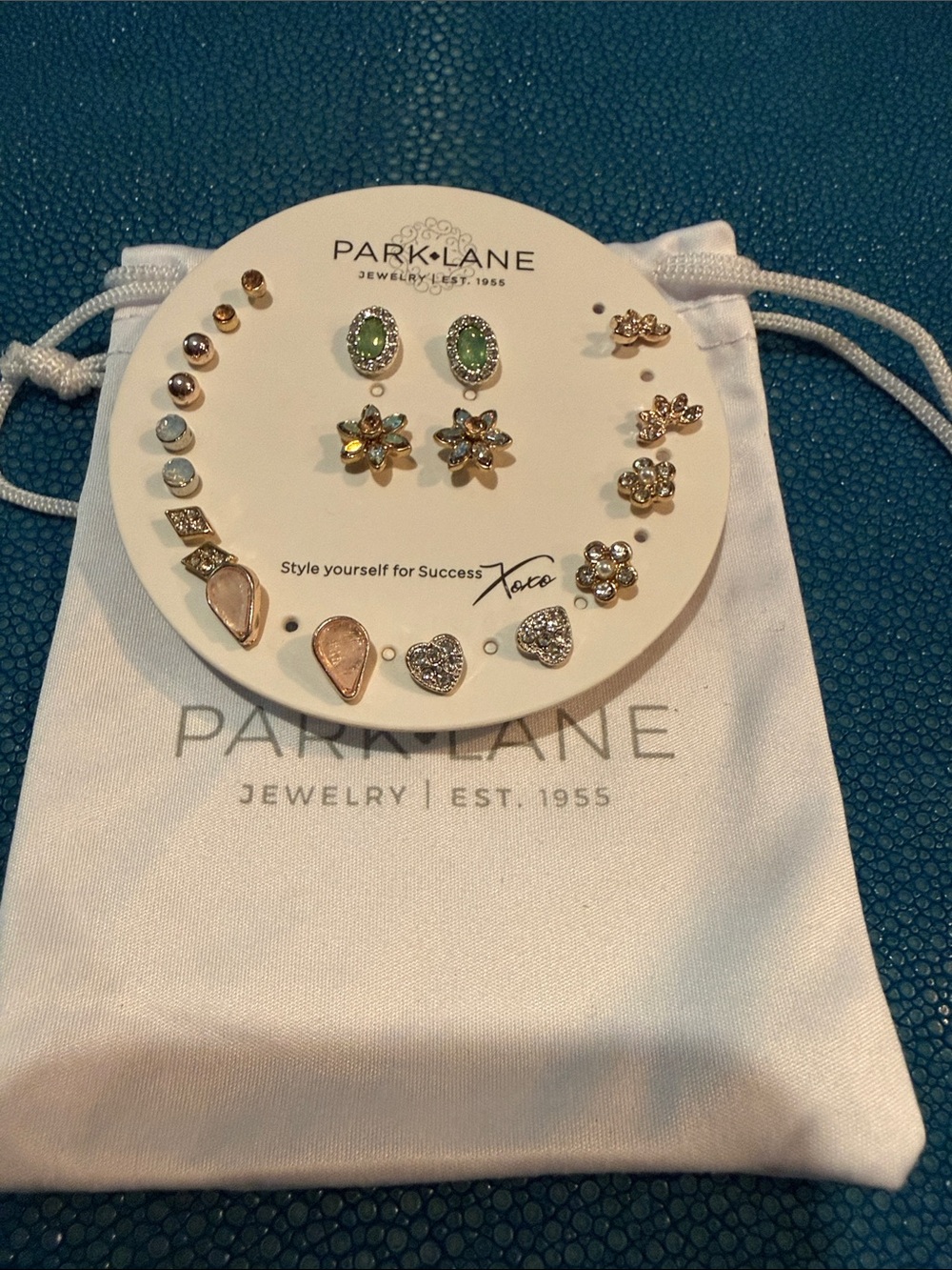 Park Lane Gold-Tone Stud Earring Set with Green and Pink Accents